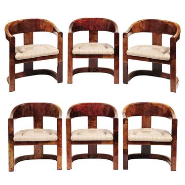 Karl Springer Set of 6 Onassis Chairs in Lacquered Goatskin 1980s