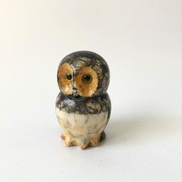Vintage Carved Alabaster Stone Owl 