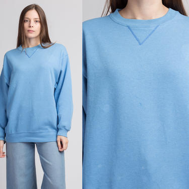 90s Plain Blue Sweatshirt - Men's Large | Vintage Grunge Slouchy Distressed Pullover 