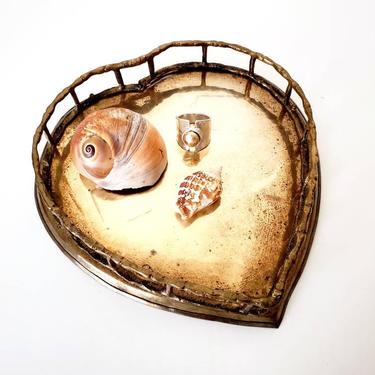 Vintage Brass Faux Bamboo Heart Tray 