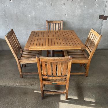 Teak Wood Patio Table & Chairs Set with Iron Base