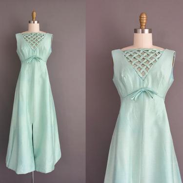 1960s vintage dress | Beautiful Mint Blue Silk Lattice Cocktail Party Bridesmaid Wedding Dress | Medium | 60s dress 