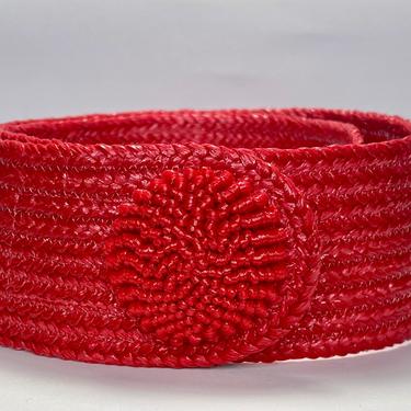 Vintage 1980s Red Woven Belt with Round Buckle 