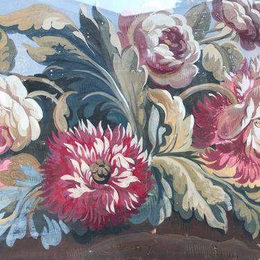 Framed Antique Wallpaper, Block Roller Printed, Colorful Floral, Early Historical Wallpaper 