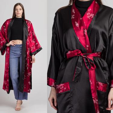 Vintage Reversible Chinese Dragon Robe - XXL | Red & Black Satin 