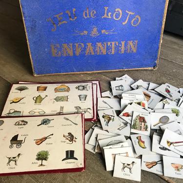 French Childs Lotto Game, Edwardain, Jeu de Loto, Pictorial, Original Box, 6 Playing Cards 