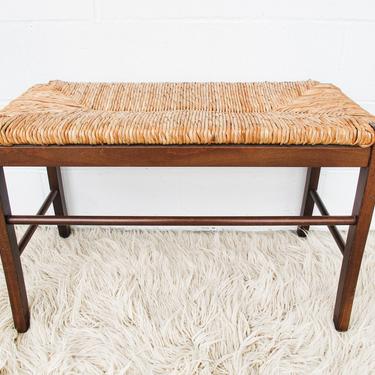 Wood Bench with Rush Woven Seating - Made in Italy 