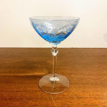 Vintage Fostoria Glass Versailles Blue Champagne Glass Stem 5098 Etch 278 