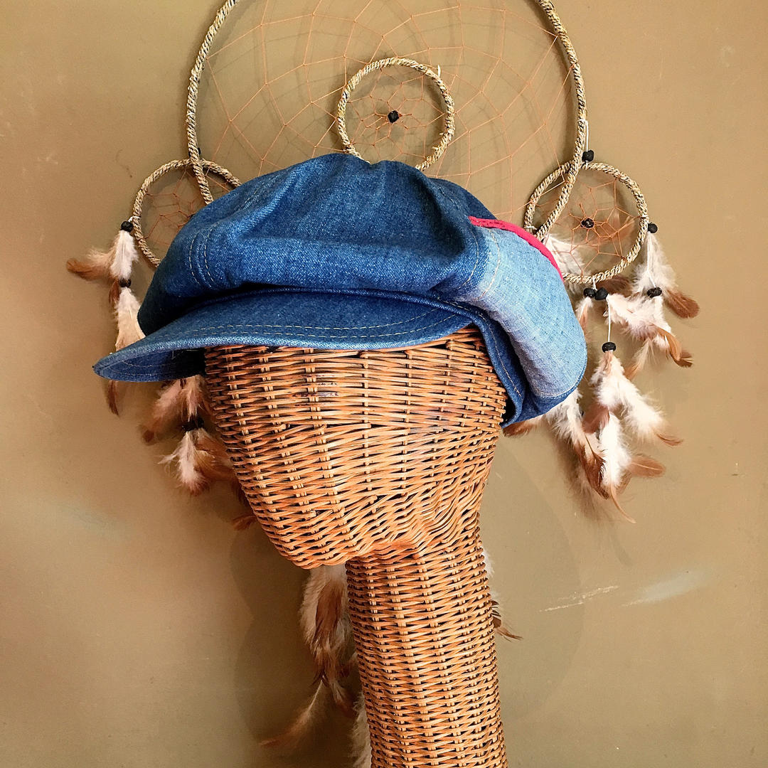 Vintage 70s Homemade Cabbie Hat Cap Retro Denim Boho