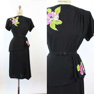 1940s rayon APPLIQUE dress medium | new winter 