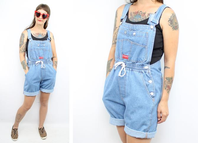 Vintage 90 s Blue Denim Shorteralls 1990 s Denim Overall Shorts Fall Ruby Threads Vintage College Park MD
