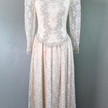 Yesterday - 1980 -  Victorian Inspired - Blushing Pink Lace - by Cache - Estimated size S 