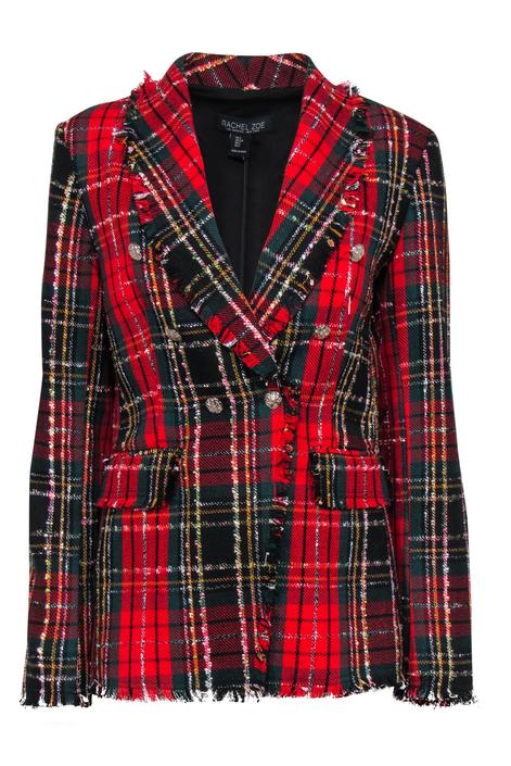 Rachel Zoe - Red, Black & Green Plaid Double Breasted Blazer