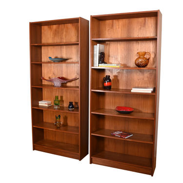 Pair, Slim Danish Teak Bookcases with Adjustable Shelves