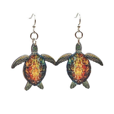 Natural Sea Turtles #T160- Laser Cut Wood Earrnings - from Sustainable Resources 
