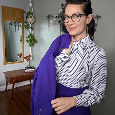 Vintage 1960/70's Purple and White Polka Dot Dress/Jacket Set Secretary Dress 