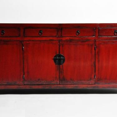 Red Lacquer Chinese Side Chest with Restoration