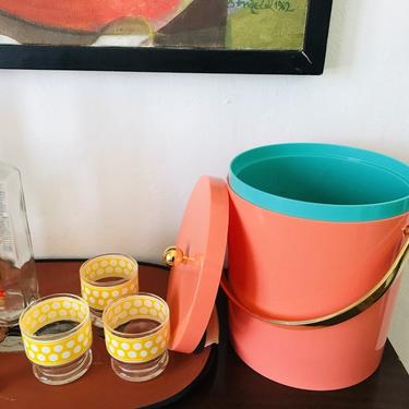 MID CENTURY MODERN Style Pink and Gold Ice Bucket #LosAngeles 