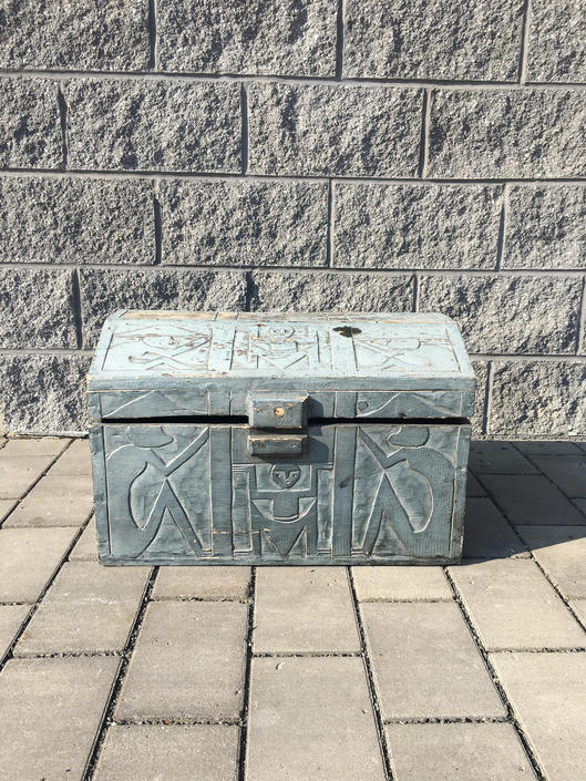 Tribal Carved Wood Trunk Lidded Decorative Storage Box Figural