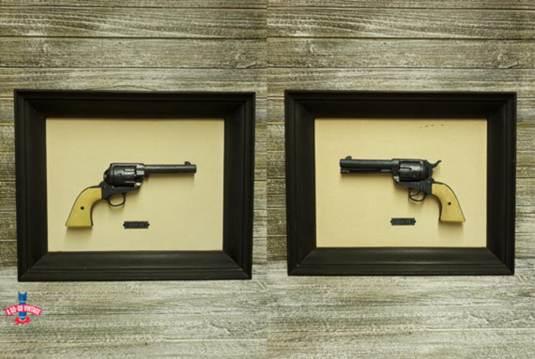 Vintage pistol wall hanging, brass metal revolver gun wall decor, retro  revolver