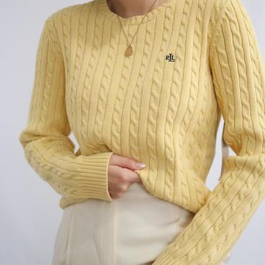 Ralph Lauren Sport VTG Cable Knit Sweater V Neck Pullover