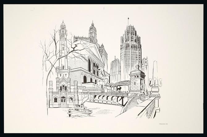 1982 George Becker Chicago Print Landmarks Chicago Water selling Tower Architecture