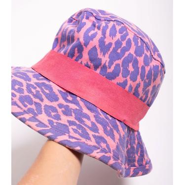 Vintage Dolce and Gabbana Y2K Leopard Print Bucket Hat D&amp;G Cotton Pink Purple Neon Mare Beach Hat 