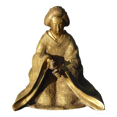 Vintage Oriental Asian Japanese Brass Geisha Woman Sitting ~ Unique Statue 