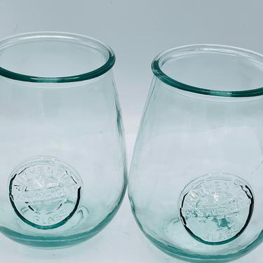 Pair (2)  San Miguel 100% Authentic Recycled Wine Glass Clear Green Handmade in Spain 