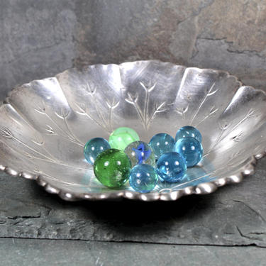 Abstract Peacock Designed Silver Trinket Dish - Scalloped Edge - Silver Serving Dish | FREE SHIPPING 