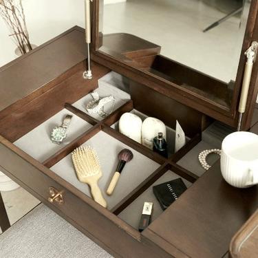 Walnut Mid Century Mini table, Dressing table; Mid Century Dresser, Mid Century Vanity  - Bella Collection - Ekais 