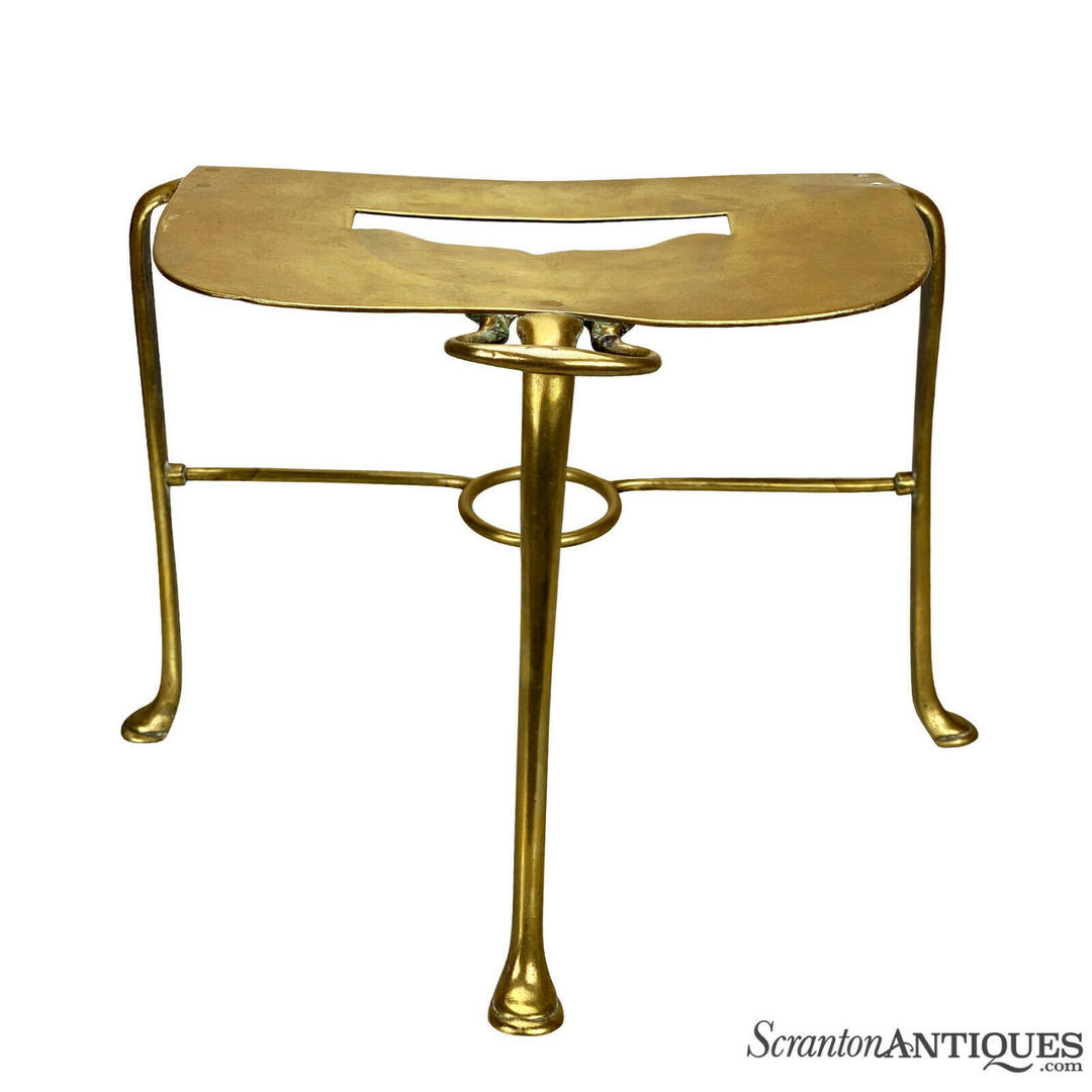 Antique English Traditional Brass Fireplace Footman Stool Scranton