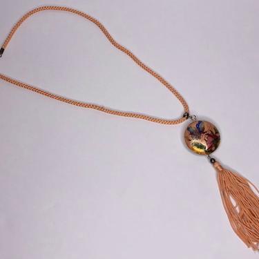Vintage enamel and tassel long necklace , 1980's 