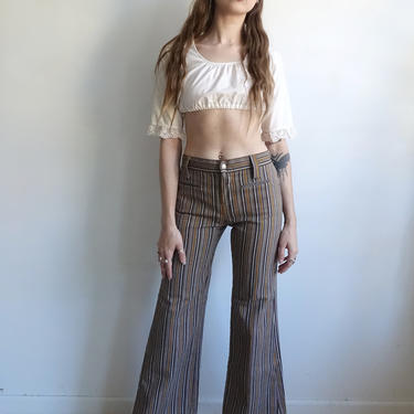 vintage 60s 70s brown denim hip hugger bells bell bottoms // low