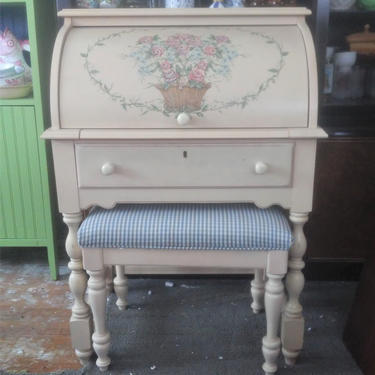 VINTAGE SMALL DESK, Shabby Chic, Pink, Flowers, Farmhouse Decor, 