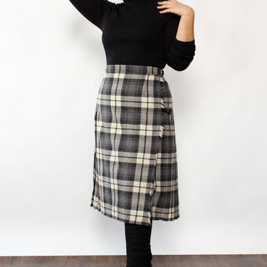 Monochrome Plaid Kilt Skirt L