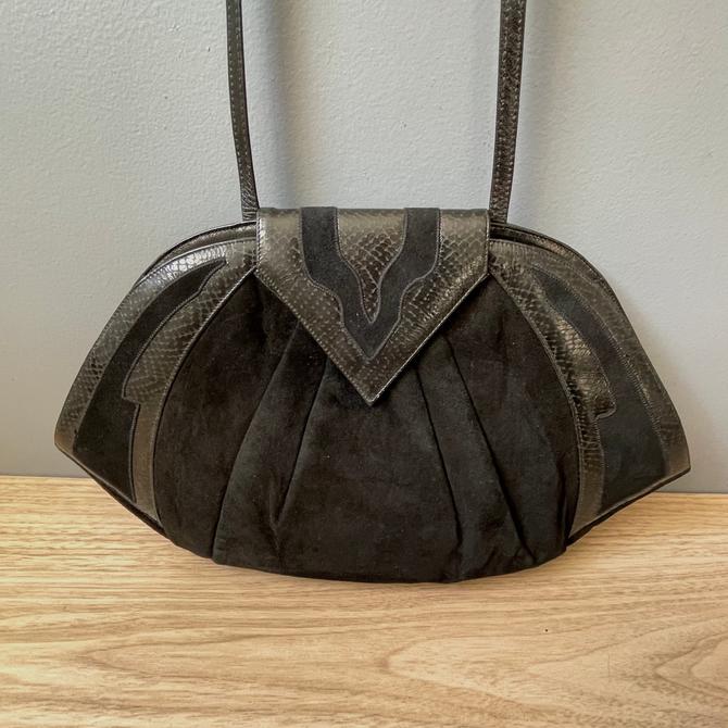 J.ESTINA ■GINO SM クロスバック Black Gino suede and snakeskin leather shoulder bag - vintage