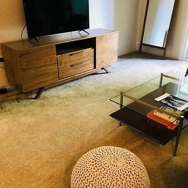 FREE SHIPPING ~ New Hand Built Mid Century Style TV Stand / Buffet / Credenza. Walnut 2 Drawer and 2 Door with Angled Leg Base! 