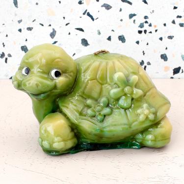 Vintage 1970s Large Turtle Wax Candle - Funky Green Tortoise Turtle Hippie Decor 