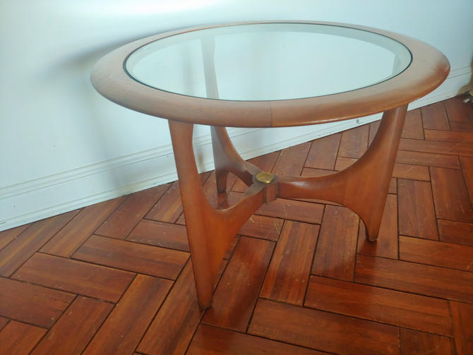 Adrian Pearsall For Lane Walnut Glass Sculptural Round Side End Table By Modandozzie From Mod And Ozzie Of Annapolis Md Attic