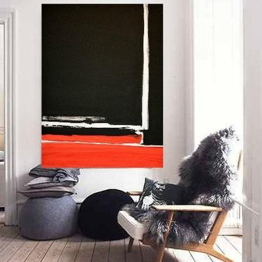 Red/Black Large Oversized Heavy Duty Premium 36&quot; x 48&quot; Canvas Painting Abstract Minimalist Modern Art Original Contemporary Artwork by DinaD by Art