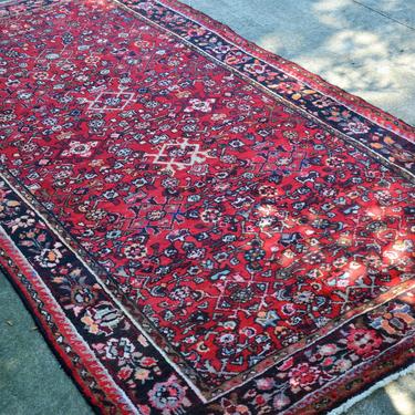 Vintage Distressed Hand Knotted Persian Style Floral Area Rug - 9' 4&quot; x 4' 8&quot; 