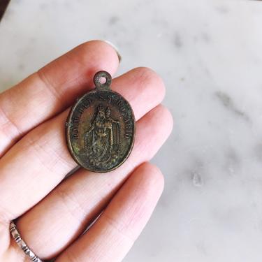 Antique Italian Mary and Joseph Copper Pendant Medal 