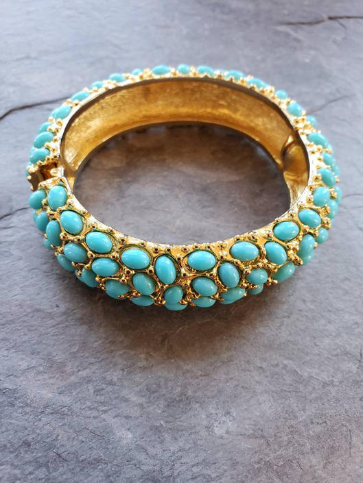 Kenneth Jay Lane Hinged Rhinestone Bracelet, Coral/Turquoise