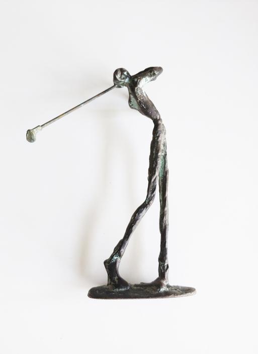 Brutalist store bronze sculptures Giacometti style signed golfer sculptures HEAVY