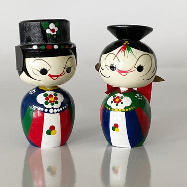 Vintage kokeshi dolls / Korean hanbok dolls Wedding couple Wooden bobblehead Bride & groom Nodding figurine Wedding cake toppers 