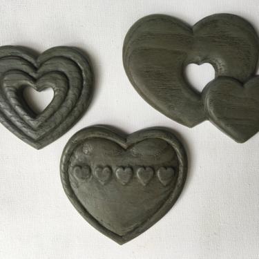 Vintage Hearts Wall Hangings By Burwood, Faux Wood Plastic, Set Of 3 Heart Plaques 