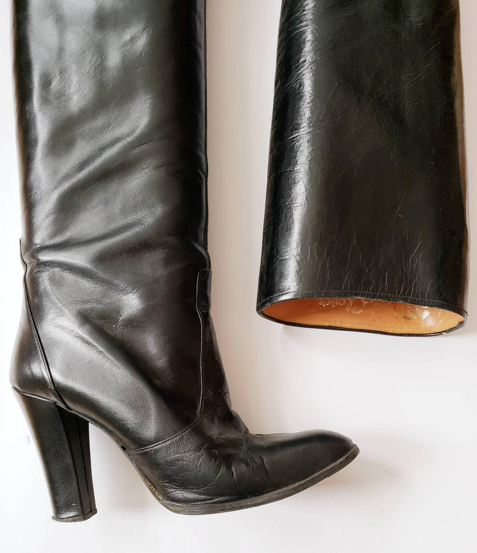 1970s Black Leather High Heel Boots /70s Knee High Boots | RareJule ...