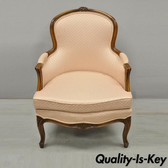 Vintage French Provincial Louis Xv Style Pink Upholstered Bergere Arm Chair From Vintage Philly Furniture Of Philadelphia Attic