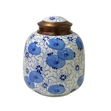 Oriental Handmade Blue White Porcelain Metal Lid Container Urn ws1744E 